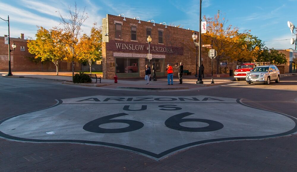 WInslow AZ intersection with 66 on road