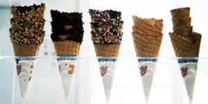 Ice cream cones with Joy Cone food manufacturer wrappers