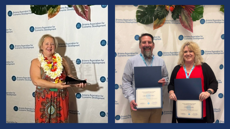 Una Wirkebau (above left) was named Economic Development Director of the Year for small communities. Meanwhile Creag Znetko of the City of Flagstaff and Crisi Clark 